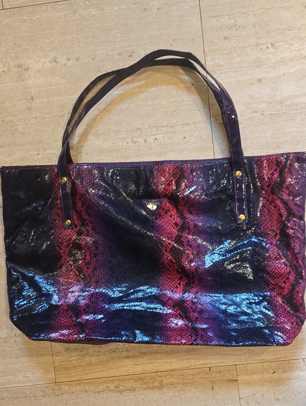 Guess Shiny Ombre Multicolor Snake-Print Tote Bag